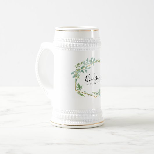 Bruiloft Botanische Tuin Bladeren Groene Bladeren Bierpul (Voorkant links)