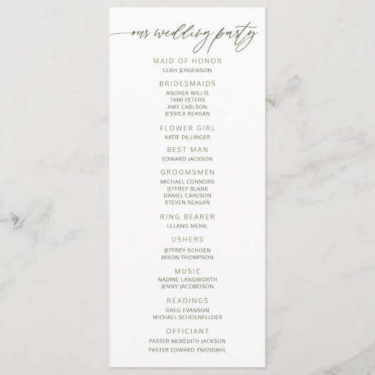 Bruiloft Botanische Waterverf groen elegant Programmakaart (Achterkant)