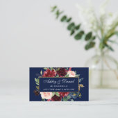 Bruiloft Bourgogne Blauw Bloemen Registry Invoegen Informatiekaartje (Staand voorkant)