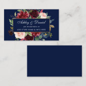 Bruiloft Bourgogne Blauw Bloemen Registry Invoegen Informatiekaartje (Voorkant / Achterkant)