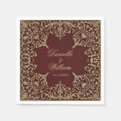 Bruiloft Bourgogne Goud Elegant Script Servet (Voorkant)