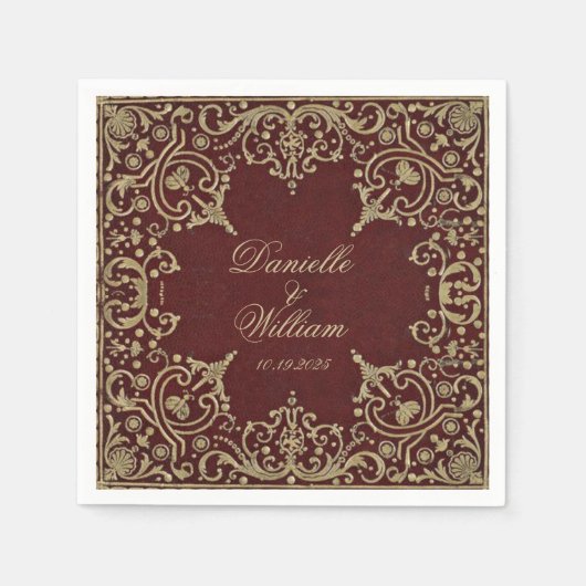 Bruiloft Bourgogne Goud Elegant Script Servet (Voorkant)