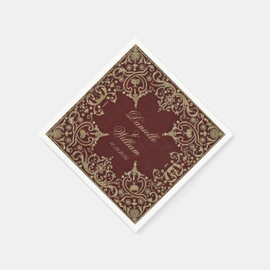 Bruiloft Bourgogne Goud Elegant Script Servet (Hoek)