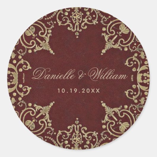 Bruiloft Bourgogne Goud Elegante Kalligrafie Ronde Sticker (Voorkant)