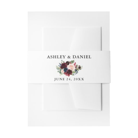 Bruiloft Bourgondië Blauw Bloemen Uitnodigingen Wikkel (Voorkant Voorbeeld)