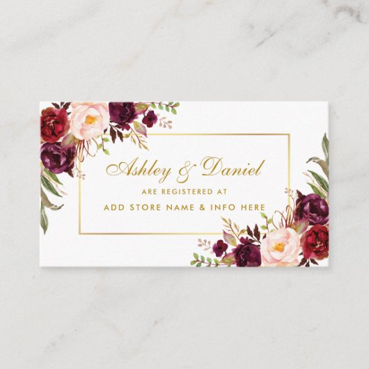 Bruiloft Bourgondië Bloemen Register Invoegen Kaar Informatiekaartje (Voorkant)