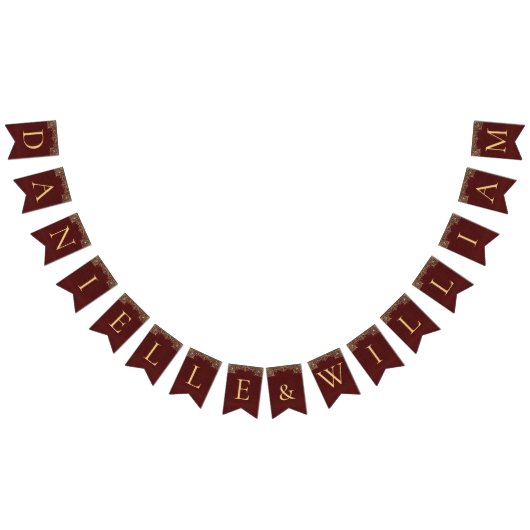 Bruiloft Bourgondische gouden namen  Elegant Rood Vlaggetjes