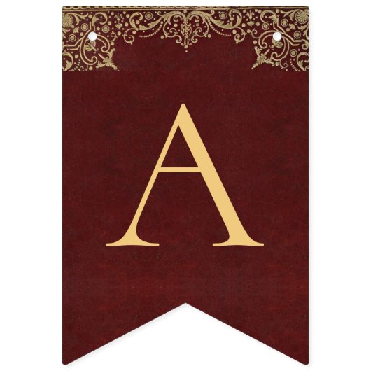 Bruiloft Bourgondische gouden namen  Elegant Rood Vlaggetjes (Tweede vlag)