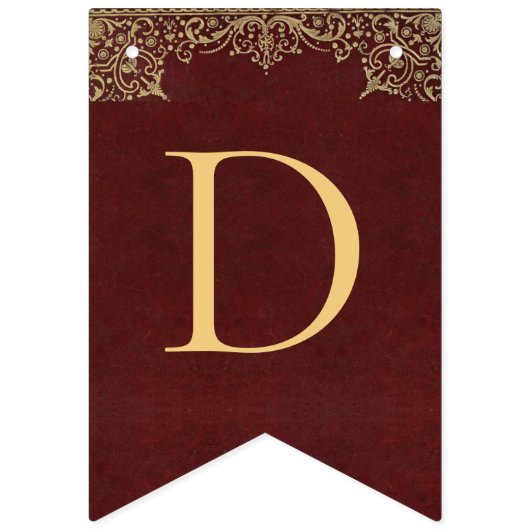 Bruiloft Bourgondische gouden namen  Elegant Rood Vlaggetjes (Eerste vlag)