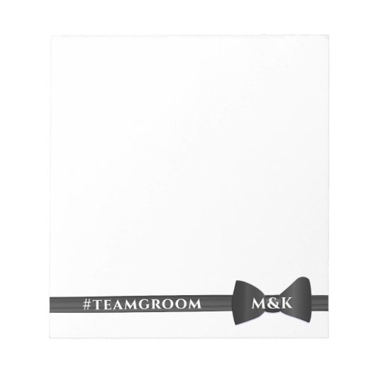 Bruiloft Bow Stropdas Monogram Team Groom Notitieb Notitieblok (Voorkant)