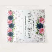 Bruiloft Bridal Shower blauw roze bloemen witte di Wandkleed (Voorkant (horizontaal))