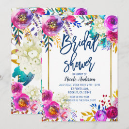 Bruiloft Bridal Shower Blauwe Script Vet Waterverf Kaart