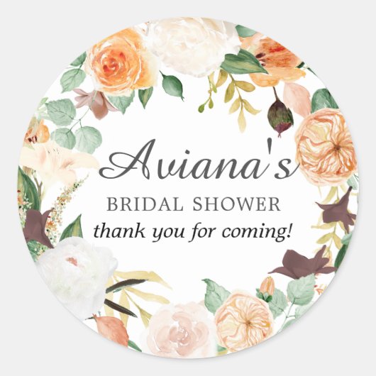 Bruiloft Bridal Shower Dankjewel met Herfstboeket  Ronde Sticker (Voorkant)