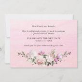Bruiloft Bridal Shower Datum Wizigen Roze Bloemen Kaart (Achterkant)