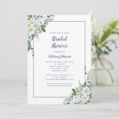 Bruiloft Bridal Shower Elegante Bloemrijke Blauwe Kaart (Staand voorkant)