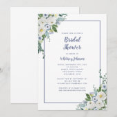 Bruiloft Bridal Shower Elegante Bloemrijke Blauwe Kaart (Voorkant / Achterkant)