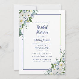 Bruiloft Bridal Shower Elegante Bloemrijke Blauwe Kaart