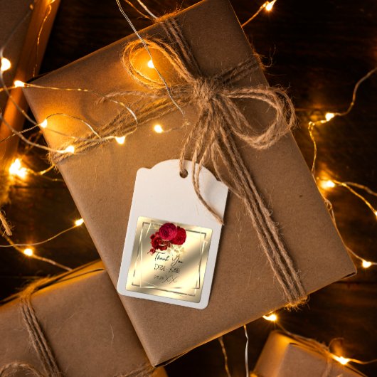 Bruiloft Bridal Shower Favor Rood Bloemmotief Goud Vierkante Sticker