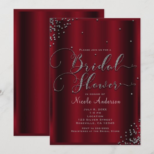 Bruiloft Bridal Shower Knalrood & Zilver Confetti  Kaart (Voorkant / Achterkant)