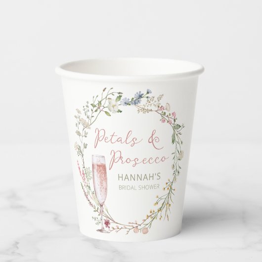 Bruiloft Bridal Shower met Bloemen en Prosecco Papieren Bekers (Voorkant)