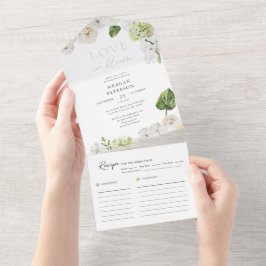 Bruiloft Bridal Shower met Groen Overal in Bloei All In One Uitnodiging