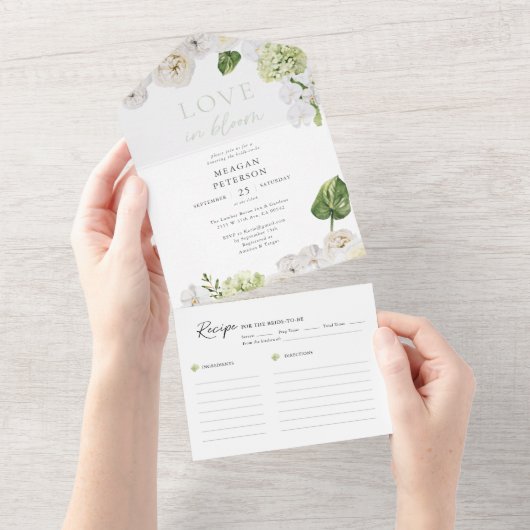 Bruiloft Bridal Shower met Groen Overal in Bloei All In One Uitnodiging (Afscheurbaar)