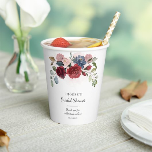 Bruiloft Bridal Shower Modern Bourgondië Blush Blo Papieren Bekers (Insitu)