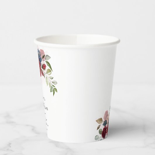 Bruiloft Bridal Shower Modern Bourgondië Blush Blo Papieren Bekers (Links)