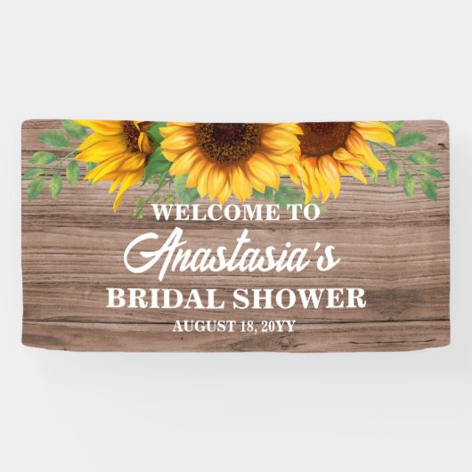 Bruiloft Bridal Shower Ontvangstbord met Zonnebloe Spandoek (Horizontaal)