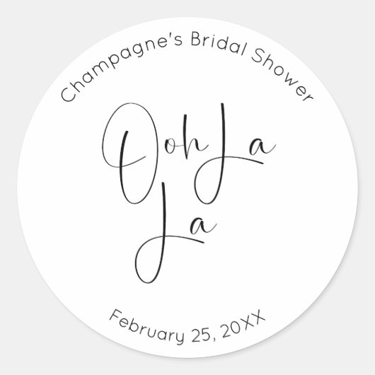 Bruiloft Bridal Shower Ooh La La in modern script Ronde Sticker (Voorkant)