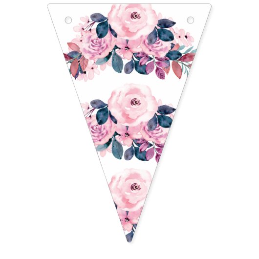 Bruiloft Bridal Shower Paars Roze Rustieke Bloeme Vlaggetjes (Eerste vlag)