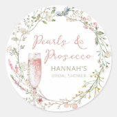 Bruiloft Bridal Shower Parels en Prosecco Ronde Sticker (Voorkant)