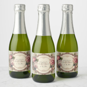 Bruiloft Bridal Shower Roze Frame Roze Bloemen Sparkling Wijnetiket
