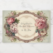 Bruiloft Bridal Shower Roze Frame Roze Bloemen Sparkling Wijnetiket (Enkel label)
