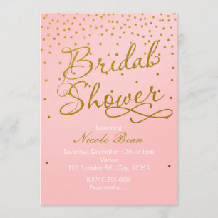 Bruiloft Bridal Shower Roze Gouden Confetti Uitnod Kaart