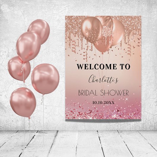Bruiloft Bridal Shower roze roze gouden glinsteren Poster