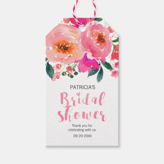 Bruiloft Bridal Shower Roze Waterverf Bloem Dank J Cadeaulabel (Voorkant)