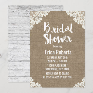 Bruiloft Bridal Shower Vintage Witte Kantlijn Jute Kaart