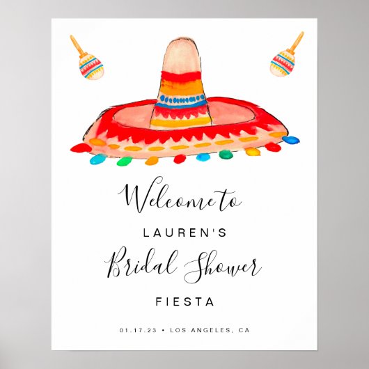 Bruiloft Bridal Shower Welkom Bord Met Sombrero Poster (Voorkant)