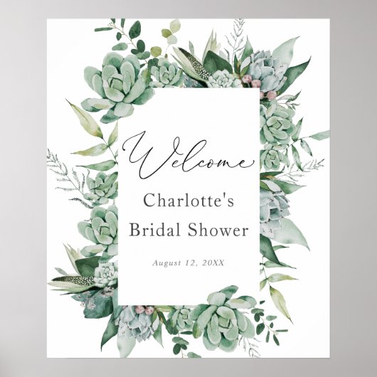Bruiloft Bridal Shower Welkom met Succulenten en E Poster (Voorkant)