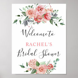 Bruiloft Bridal Shower Welkom Roze Roos Waterverf  Poster