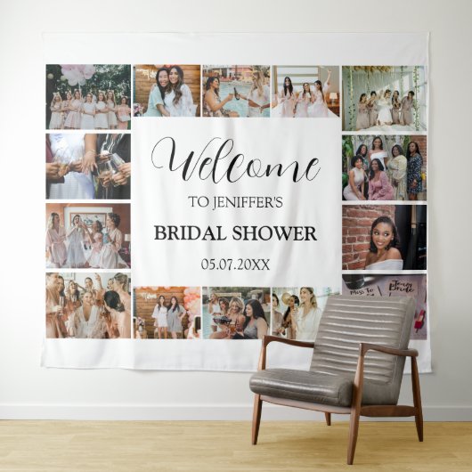 Bruiloft Bridal Shower Welkom Script minimale foto Wandkleed (In Situ (horizontaal))