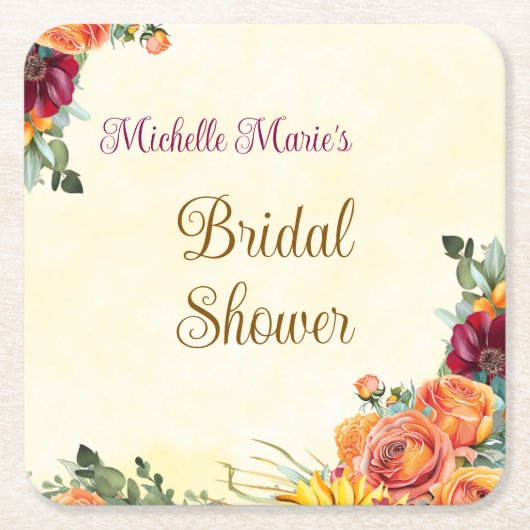 Bruiloft Bridal Shower Wijn Onderzetter met Bloemm (Voorkant)