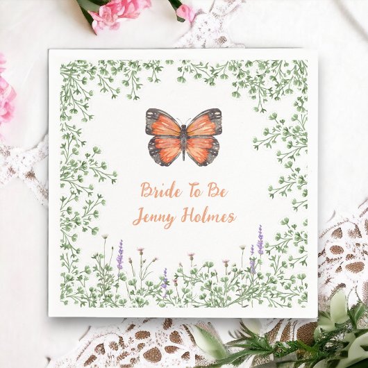 Bruiloft Bridal Shower Wilde Bloem Oranje Vlinder  Servet