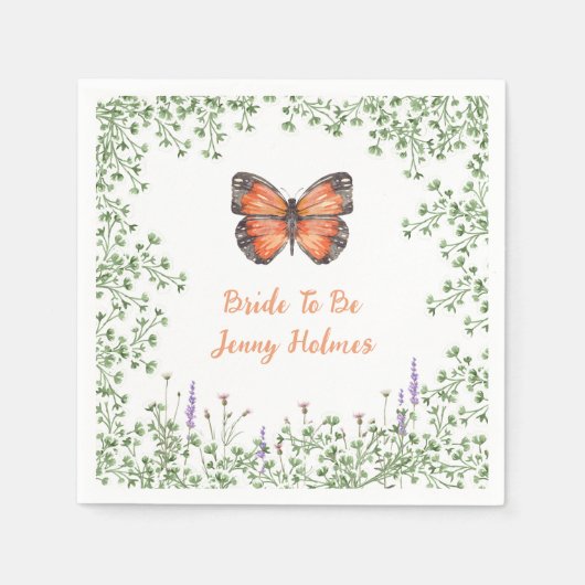 Bruiloft Bridal Shower Wildflower Sinaasvlinder Gr Servet (Voorkant)