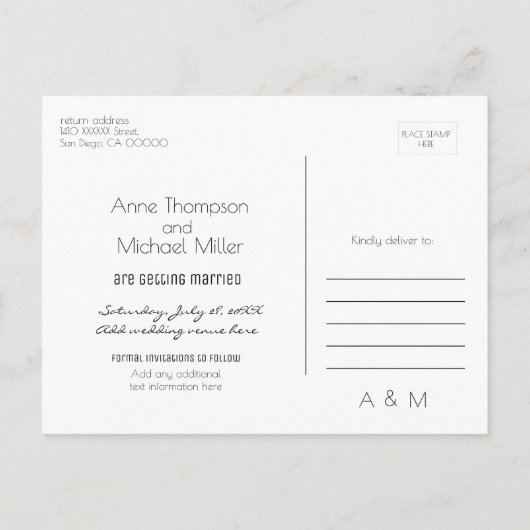 bruiloft briefkaart voor een Save the Date uitnodi (Achterkant)