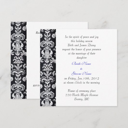 bruiloft, brude's ouders uitnodiging. kaart (Voorkant / Achterkant)