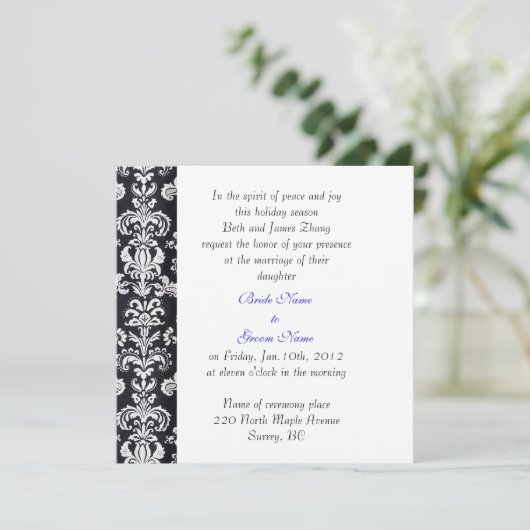 bruiloft, brude's ouders uitnodiging. kaart (Staand voorkant)