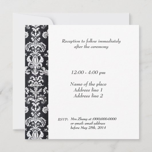 bruiloft, brude's ouders uitnodiging. kaart (Achterkant)