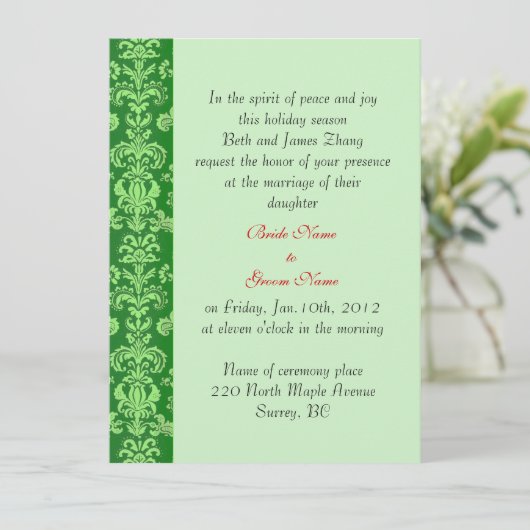 bruiloft, brude's ouders uitnodiging. kaart (Staand voorkant)